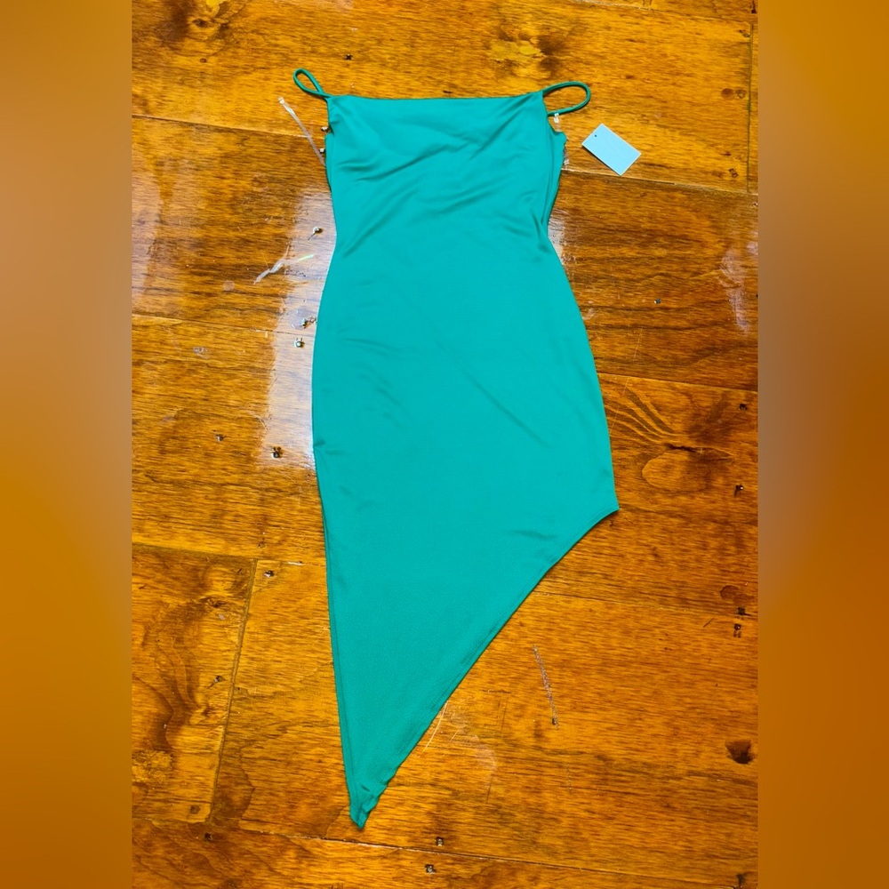 Spaghetti strap  asymmetric hem kelly green dress